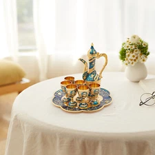 Multifunctional Vintage Coffee Pot Tea Tray And Cups Set For Wine Cabinet Decor