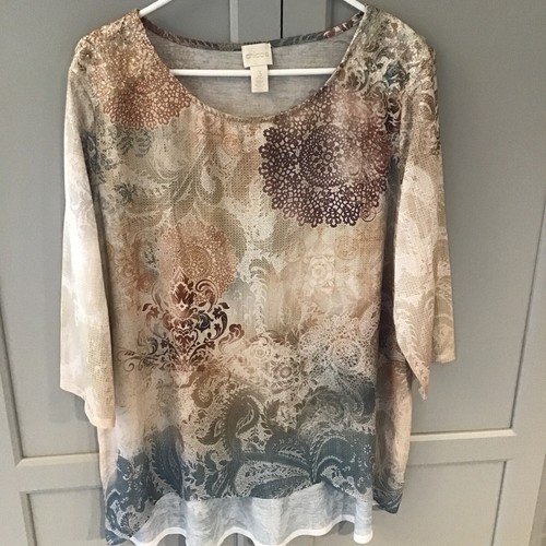Blouse Chico’s Manches à Boutons – Taille 2 Large, Multicolore, Occasion Parfait état
