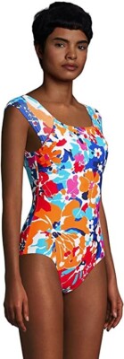 Lands' End Womens Modest Cap Sleeve One Piece X-Back $115 Size 4 Tall 9B123
