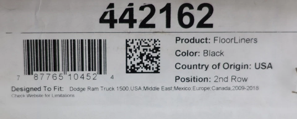 NUEVO revestimiento de piso negro para todo clima segunda fila 442162 para Dodge Ram cabina extendida 2009-2018 Foto 2 de 4