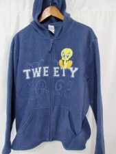 Looney Tunes Fleece Blue Full Zip Hoodie Sweatshirt Youth or Womens XL 16-18 