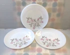 Mid Century Vintage Federal Glass Clover Blossom Milk Glass Dinner Plate Set 3