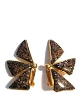 Vintage Albert WEISS Clip On Earrings Sparkle Brown Stone with Gold