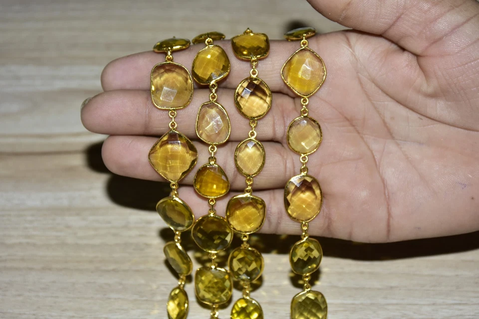 Cadena conector piedras preciosas bisel citrino 12x17 mm chapada en oro hágalo usted mismo fabricación de joyas Foto 3 de 4