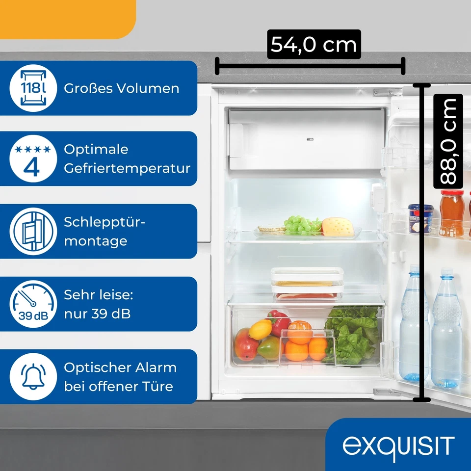 Exquisit Einbaukühlschrank mit Gefrierfach, 118 L, 88cm, EKS5131-4-E-040D weiss - Bild 3 von 4