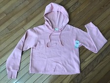 New BP Solid Pink Long Sleeve Cropped Pullover Hoodie Medium M Drawstring