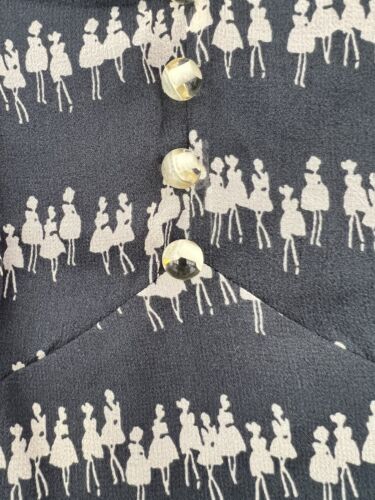 Orla Kiely Silk Georgette Dark Blue Long Sleeve Dress Size 6 Lucite Buttons - Picture 5 of 6