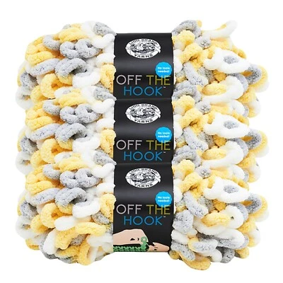 (3 Pack) Lion Brand Yarn 516-203BT Off the Hook Loop Yarn, Lemon Drop