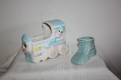 Lot of 2 CERAMIC BABY PLANTERS ~TRAIN and SHOE - Picture 1 of 7