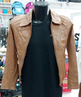 Leather Jacket Used Woman Brown Size S PGC266PI