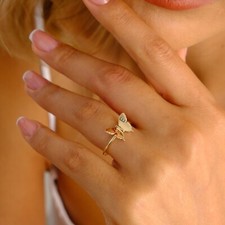 14K Gold Butterfly Ring, Butterfly Stacking Ring, Animal Jewelry, Butterfly