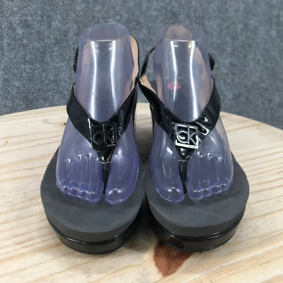 Sandalias Calvin Klein para mujer 9 M Wyomi plataforma honda cuero negro cuña Foto 4 de 4