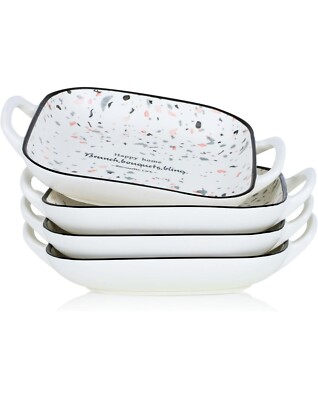 Happy Home Brunch Pasta Salad Dessert Dinner Ceramic Plates Set Of 4