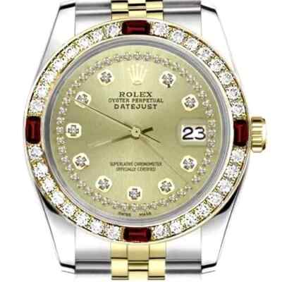 Rolex Datejust 31 mm Ruby & Diamond Bezel Champagne String Diamond Dial