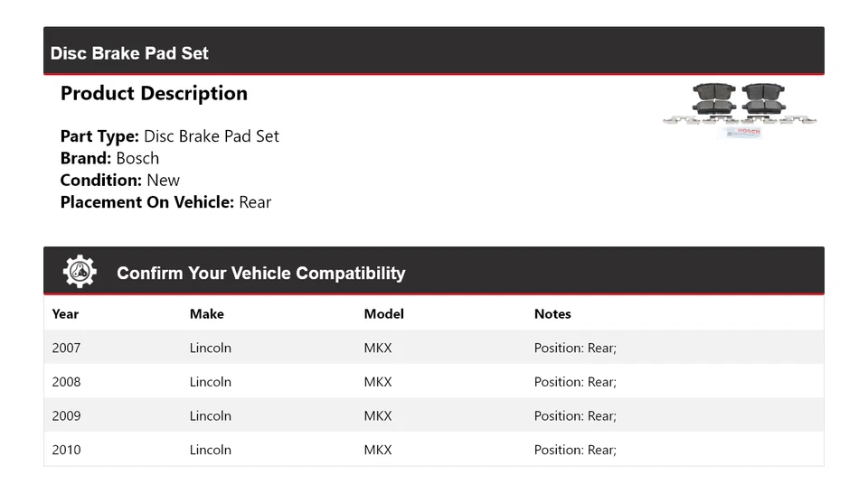 Pastillas de freno de cerámica azul con herrajes traseras 2008 para Lincoln MKX 2007-2010 Bosch Foto 2 de 4