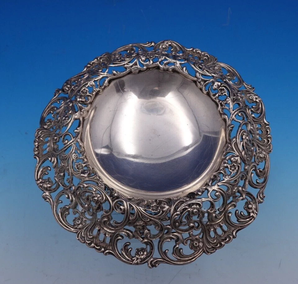 Compota elevada Howard de plata de ley con borde ancho perforado y base (#7783) Foto 3 de 4