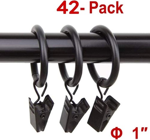42 Pack Curtain Rings with Clips Drapery Rustproof Vintage 1 Inch Interior Black - Picture 6 of 11