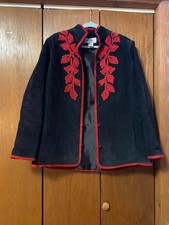Linea Black And Red Vintage Suede Jacket For Women. Size Medium.