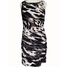 Ann Taylor Sleeveless Animal Print Ruched Stretch Line Brown Womens Dress Size 8