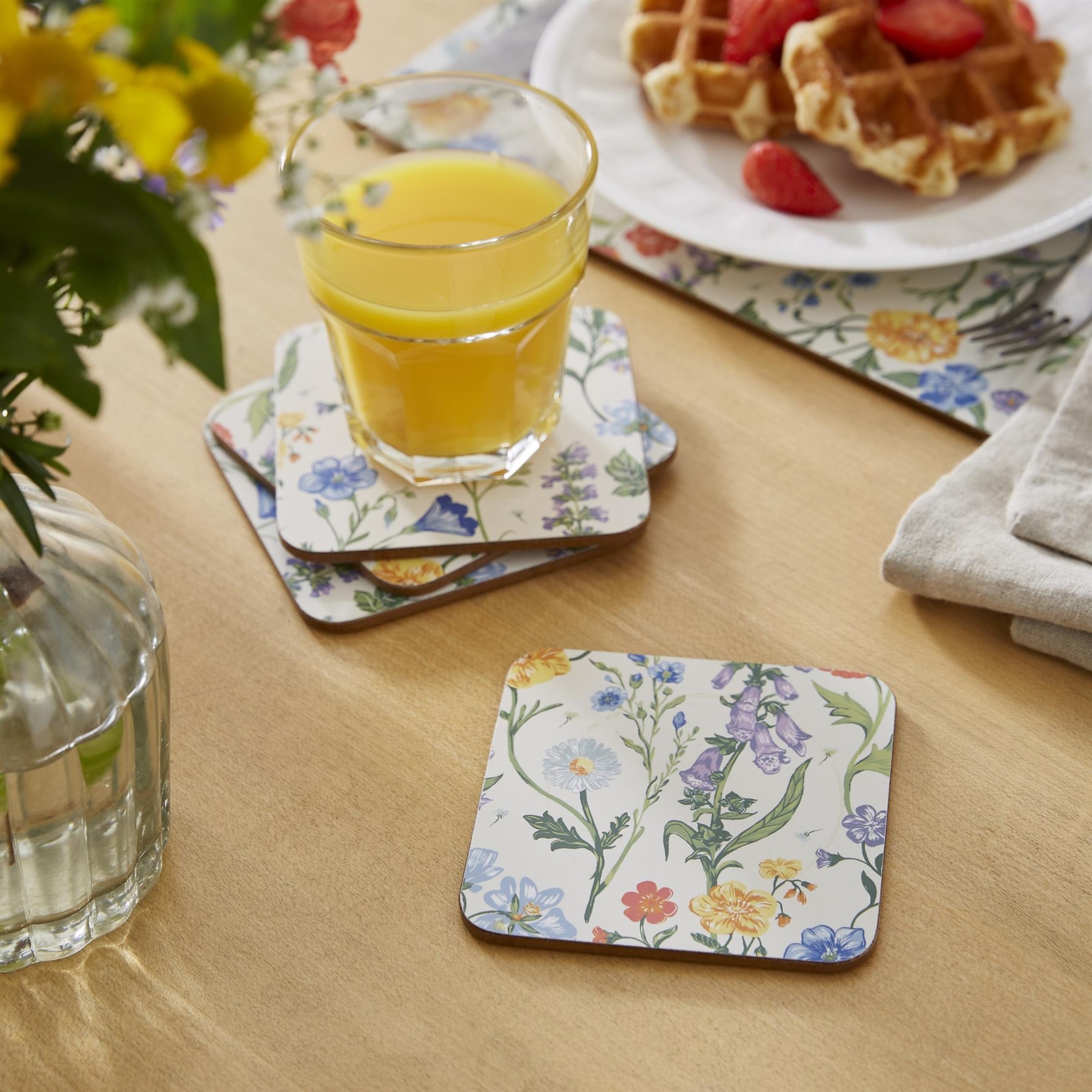 Cottage Garden Cork Agate Ceramic Jute Leather Crystal Square Round 4 Piece Coaster Set - Image 2