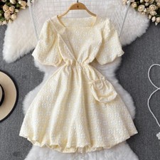 Donna Ragazza Floreale Corto Puff Maniche Abito Retrò Fairy Princess Ballo Sweet