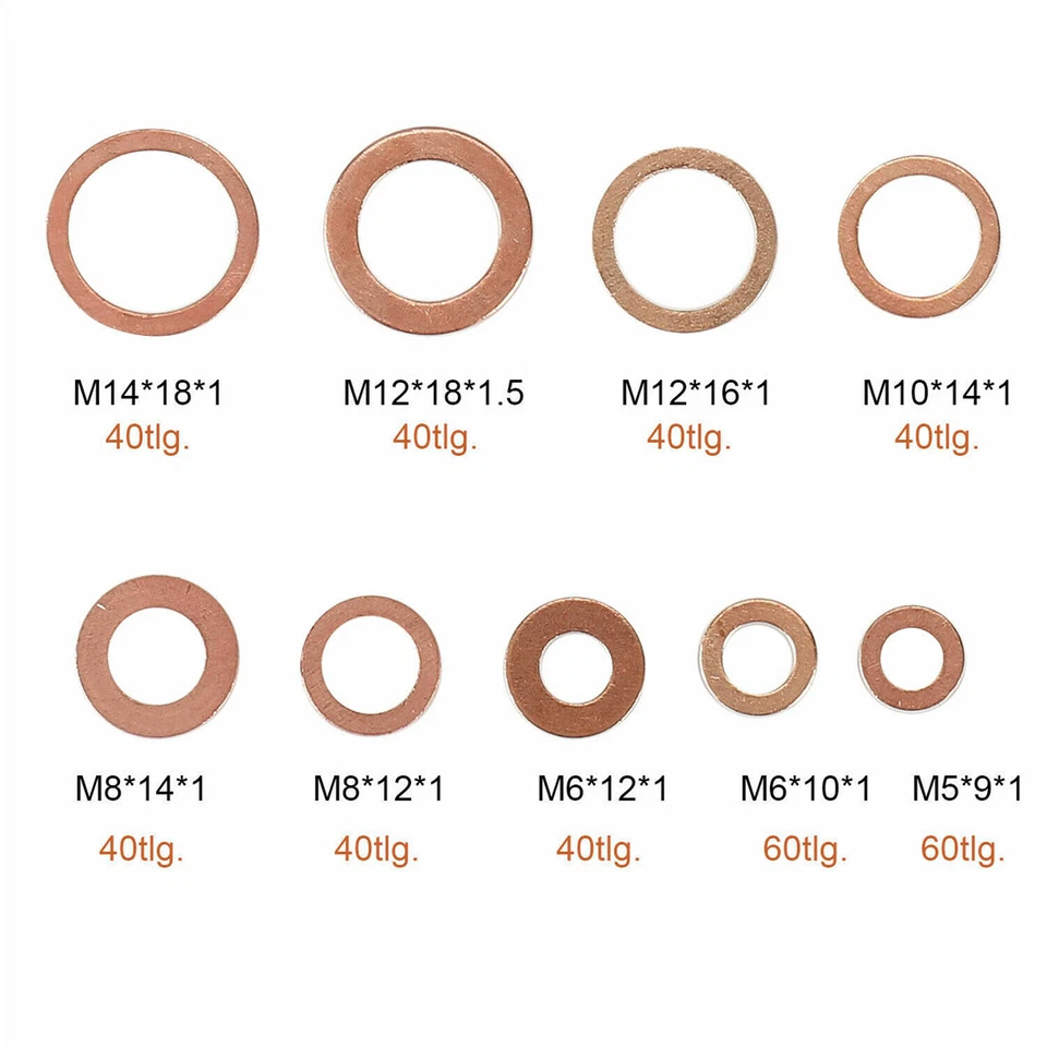 400 Kupferringe Dichtring Ringe Sortiment Set Kupfer Dichtungen Ölablaßschrauben - Bild 4 von 4