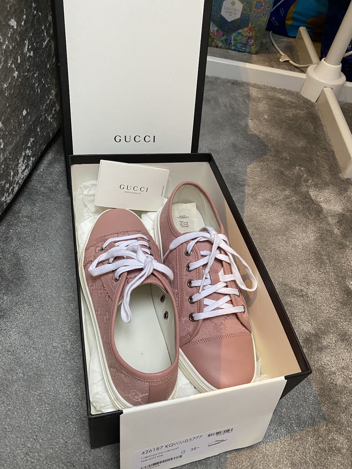 Gucci Pink Monogram Canvas Trainers Size 37 RRP £495 WITH BOX image 4