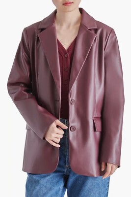 Steve Madden faux leather boyfriend blazer Color Cordovan Size S Sealed Bag New