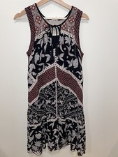 Anthropologie Floreat Embroidered Black Noir Boho Peasant Tassel Dress 6 NWOT