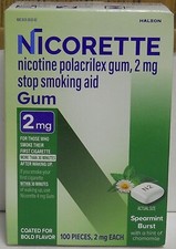 Nicorette Spearmint Burst 2mg Coated Gum 100 Pieces Exp 07/2028