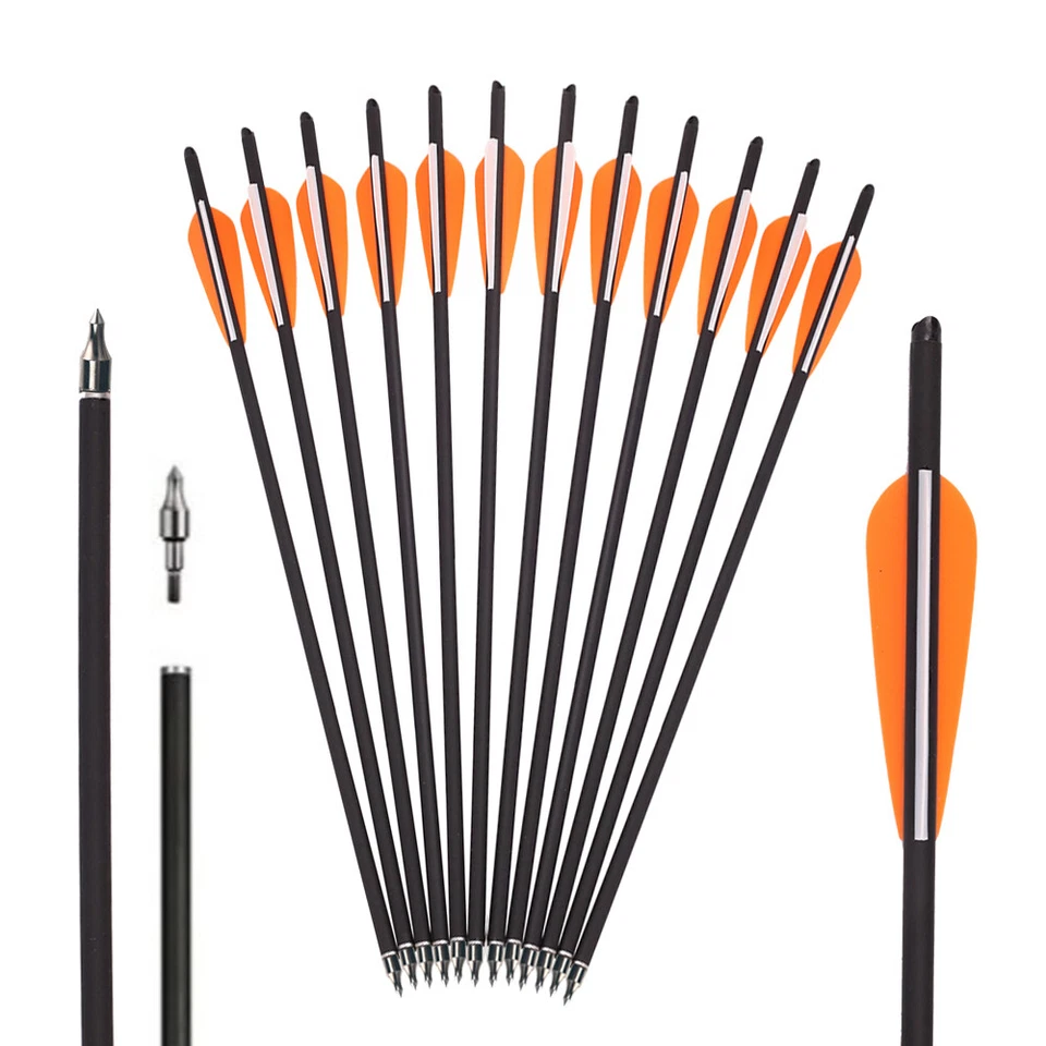 12 piezas pernos de ballesta de tiro con arco de 20 pulgadas flechas de eje de carbono media luna leva OD 8,8 mm Foto 2 de 4