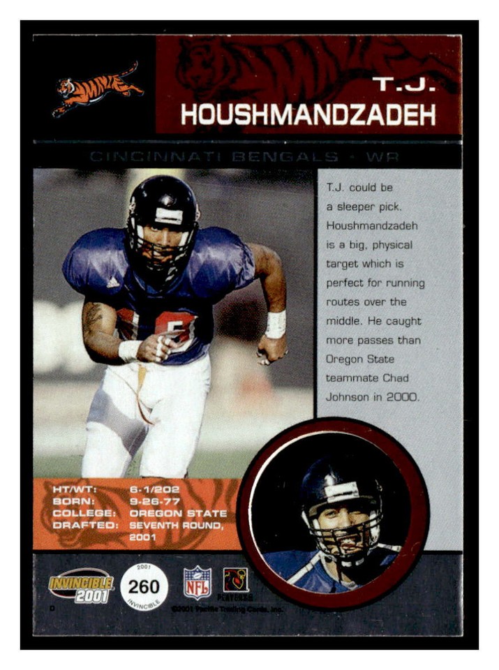 T.J. Houshmandzadeh 2001 Pacific Invincible 260 RC, SN299 Rookie | eBay