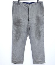French 50/60s Faded  Repaired Cotton Pique Grey Striped Work Chore Pants W38
