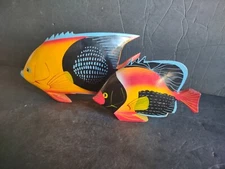 Hand Carved And Hand Painted Wooden Fish Figurines Shelf Sitter Qty (2)