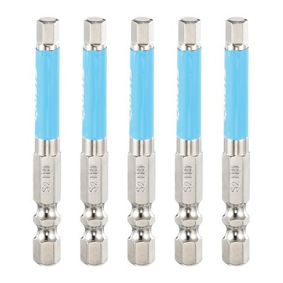 5pcs 5mm Metric Hex Impact Screwdriver Bits 1/4'' Hex-Shank 2.6'' Long S2 Steel