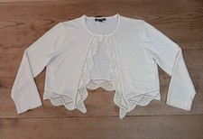 Cable  Gauge Women XL Cropped Cardigan Sweater Cream Open Front Crochet Trim