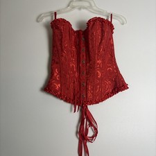 Szivyshi Floral Jacquard Lace Up Corset Boned Overbust Women's Red, Size Medium
