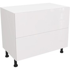 Fully Assembled Kitchen 1000mm 2 Drawer Base Unit With Gloss White Doors