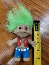 5 In. Troll With Hippie Clothes Red Eyes, Green Hair Vintage