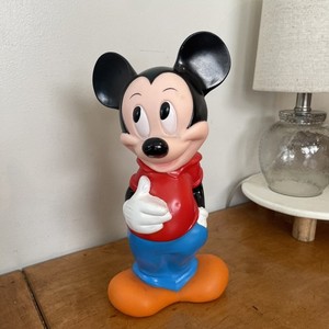 Vintage Mickey Mouse Coin Piggy Bank 12-inch Disney Illco Rubber Plastic 1970s