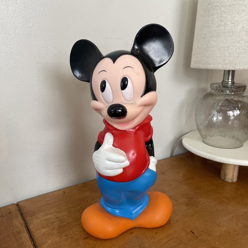 Vintage Mickey Mouse Coin Piggy Bank 12-inch Disney Illco Rubber Plastic 1970s