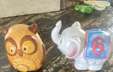 Ceramic Owl and Elephant Animal Piggy Banks Set