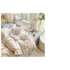Amztop Blue Floral King Size Duvet Cover Lace Ruffles 100 Cotton Cottagecore