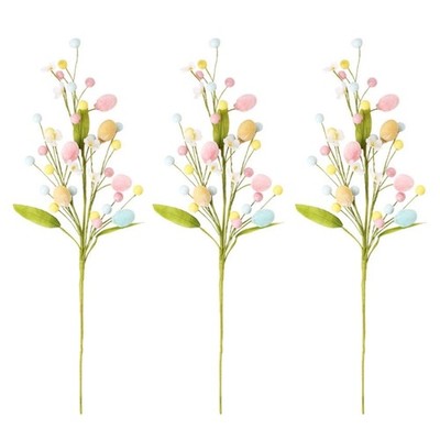 3PC Easters Eggs Floral Stem,Artificial Easter Pick Berries Stem Easter Sprays
