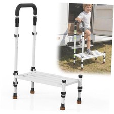 Adjustable Height Car Step Stool with Handrail for RV, SUV Classic White