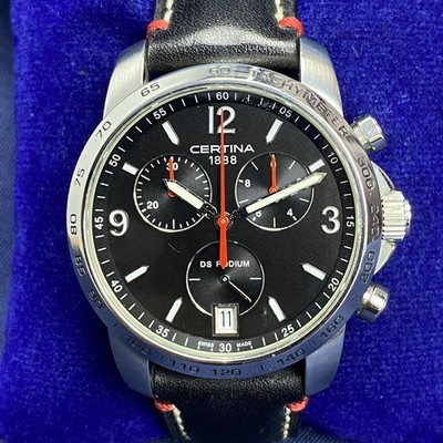 Rare Certina DS Podium Chronograph Quartz Black Dial Stainless Steel Men Watch