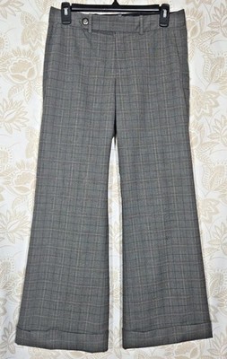 Gap Women Trouser 2 Ankle Pants Bootcut Grey Plaid Y2K WIDE Leg Cuff Windowpane