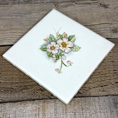 VTG 1979 Franciscan Pink Desert Rose Ceramic Tile Trivet Japan Floral Coaster