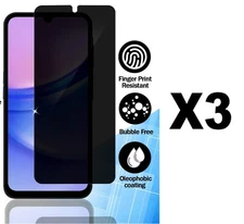 3-Pack Privacy Tempered Glass, Anti-Spy for Samsung Galaxy A15/A24/A25/A34 5G