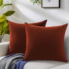 Velvet Pillow Covers 18x18 Inch Set of Soft Solid 18" x 18" Pack of 2 2 Rust